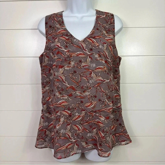 CAbi #3611 Mauve Purple Good Luck Bird Print Sleeveless Blouse sz XS - Picture 5 of 13